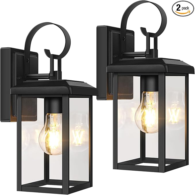 BesLowe 2-Pack Outdoor Wall Light Fixtures, Exterior Lighting Fixtures Wall Mount, Waterproof Porch Lights Outdoor Wall Sconces Lanterns, Modern Outside Lights for House Front Door Garage, Black
