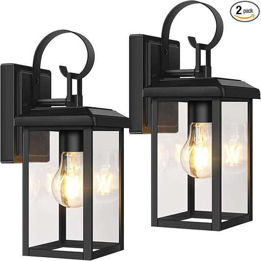 BesLowe 2-Pack Outdoor Wall Light Fixtures, Exterior Lighting Fixtures Wall Mount, Waterproof Porch Lights Outdoor Wall Sconces Lanterns, Modern Outside Lights for House Front Door Garage, Black