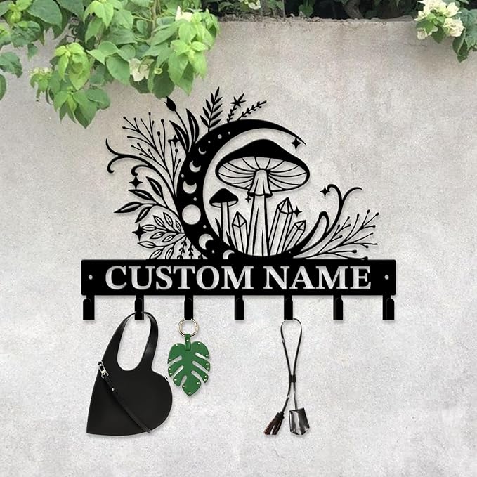 Customized Keys Holder - Personalized Mushroom Wonderland Key Hooks Wall Metal Sign Decor,Wall Holder,Door Hook (Style C)