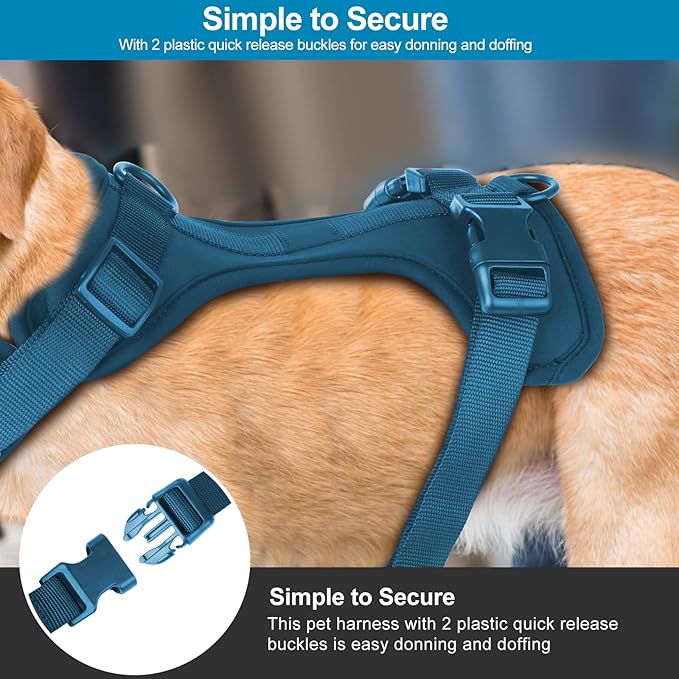 No Pull Lightweight Dog Harness: Adjustable Durable Breathable Mesh Pet Vest Harness with Soft & Comfortable Cushion, for Small Medium Large Dogs (XS, Navy)