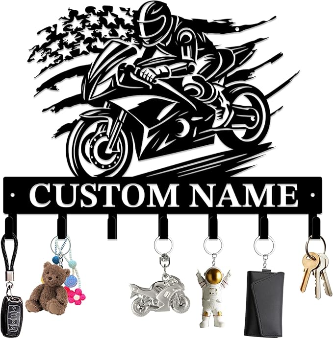 Personalized Custom Name Motorcycle Keys Hooks,Metal Motorcycle Art Clothes Keys Hooks,Metal Motorcycle Lover Wall Home Storage Decorative Keys Hooks,Key Holder Hooks for Wall (Style D)