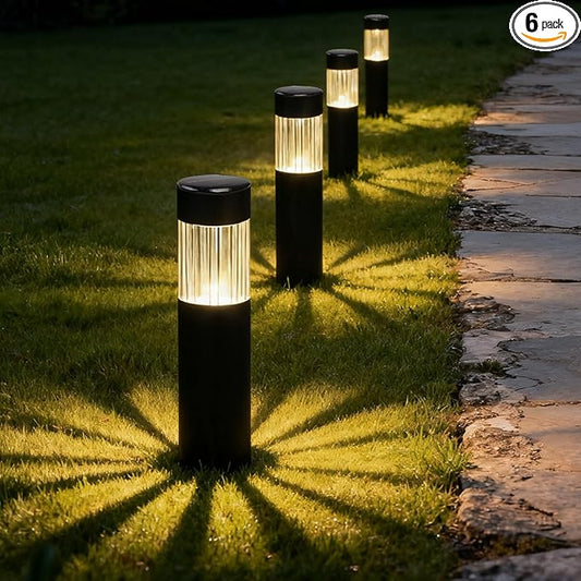 Solar Lights Outdoor 6 Pack, Energy-Saving Stainless Steel Pathway Lights, Bright 35LM Warm White LED Landscape Lighting for Backyard, Porch, Sidewalk, Garden Decor, IP65 Waterproof Auto On/Off