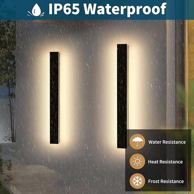 2 Pack 47.2inch Modern Outdoor Wall Light Fixture, IP65 Waterproof LED Wall Mounted Sconce, 3 Color 3000K/4500K/6000K, 42W, Black Exterior Lighting for House, Backyard, Garden, Garage