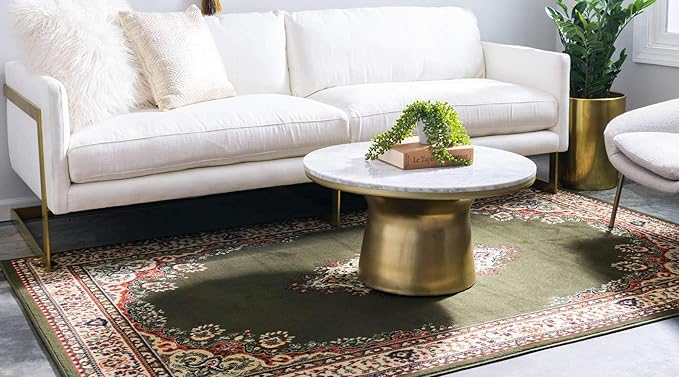 Unique Loom Reza Collection Traditional Persian Style Area Rug, 6 x 9 ft, Olive/Ivory