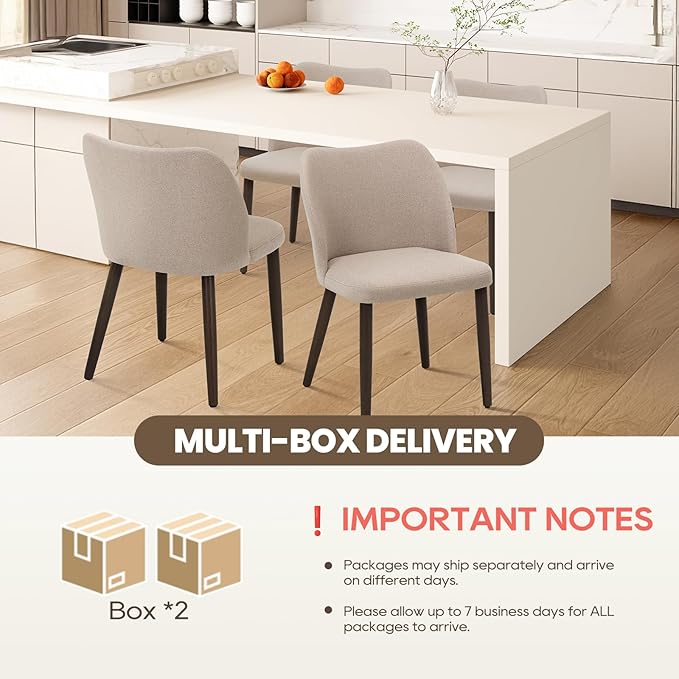 Wooden Dining Chairs Set of 4, Upholstered Kitchen Dining Room Chair, Modern Fabric Farmhouse Dinner Chair for Restaurant & Cafe, Camel