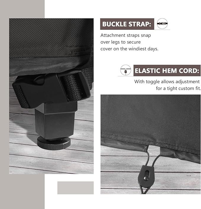 ULTCOVER 600D Tough Canvas Heavy Duty Rectangular Patio Table and Chair Cover - Waterproof Outdoor General Purpose Furniture Covers 126Lx74Wx28H inch, Black