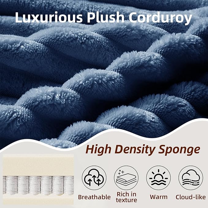 134 Inch Cloud Sectional Couch for Living Room,Corduroy Boneless Couches with Cup Holder,Modern Modular Sectional Sofa with Deep Seat,No Assembly Required (Blue, U-Shaped Sofa)