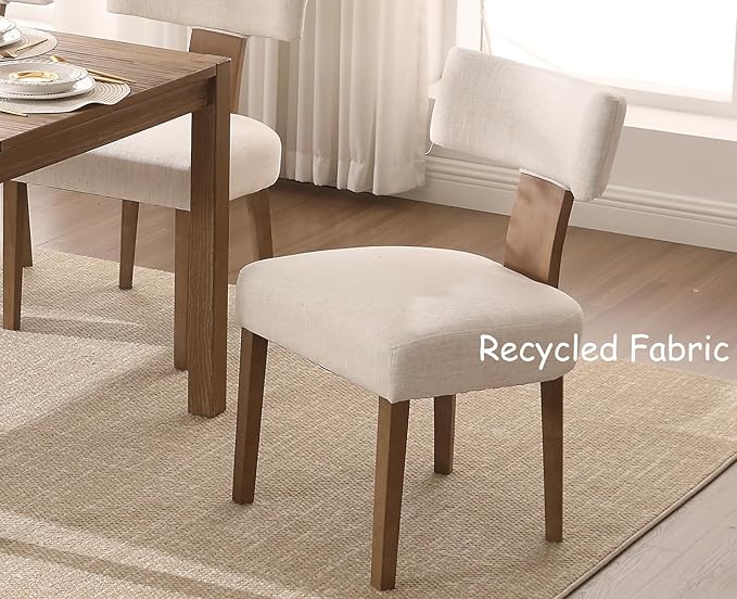 Dining Chairs Set of 2, Upholstered Kitchen Chairs with Mid Back, Modern Recycled Polyester Dining Room Chairs Modern Wood Chairs for Living Room/Home Office/Reception