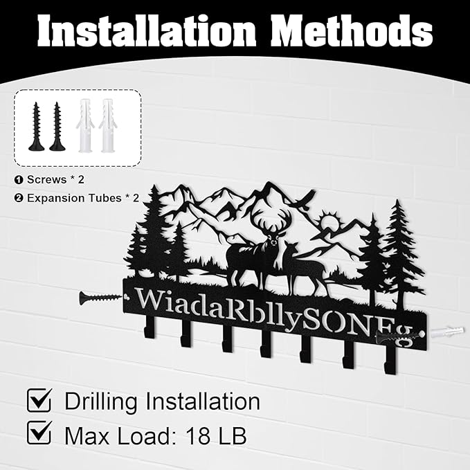 Personalized Metal Key Holder Wall Mount, Forest Key Hooks for Wall, Coat Hooks, Mountain Wall Decor, Key Organizer Rack for Entryway Office Kitchen Front Door, Housewarming Gifts