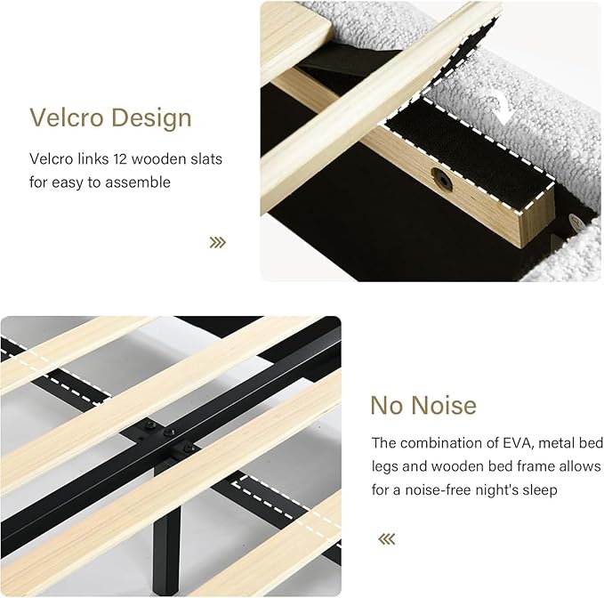 BarnFurin Boucle Upholstered Bed Frame King Size/Cloud Bed Frame/Soft Rounded Corners Headboard/Low Profile/No Box Spring Needed/White