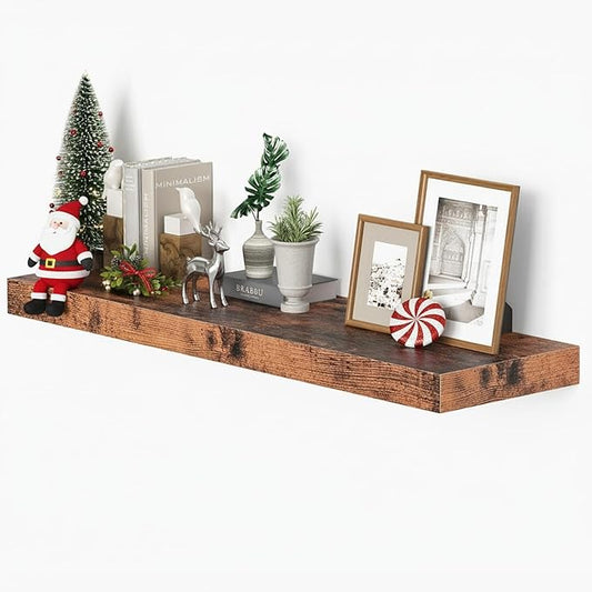Vivelove 10 inches Deep Floating Shelves 36 inch Long, Sing Shelves for Wall Heavy Duty for Bedroom, Bathroom, Living Room, Kitchen, Office, Farmhouse Shelf Home Decor, Set of 1, Rustic Brown