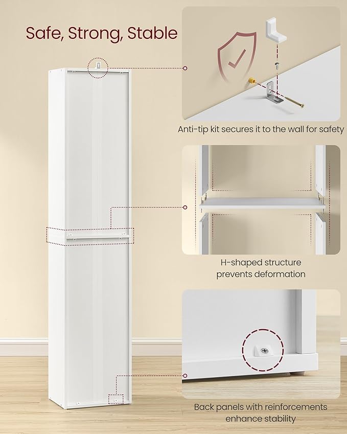VASAGLE Custos Collection - Bookshelf, 6-Tier Bookcase, Book Shelf, Open Storage Shelf, 9.4 x 11.9 x 63.3 Inches, for Living Room, Home Office, Dinning Room, Cloud White ULBC411W01