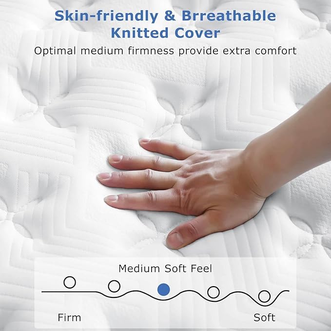 King Size Mattress 12 Inch, Medium Firm Hybrid King Bed Mattress, Memory Foam Mattresses in a Box for Pressure Relief, Individual Pocket Spring-Motion Isolation with Edge Support, CertiPUR-US