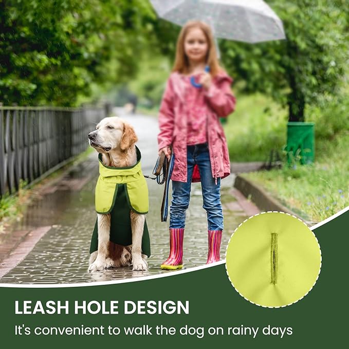 BRKURLEG Dog Raincoat for Small Medium and Large Dogs Waterproof Dog Rain Jacket Adjustable Hooded Dogs Raincoat Pet Rain Coat Poncho with Leash Hole, Reflective Strip, Green, XXXL