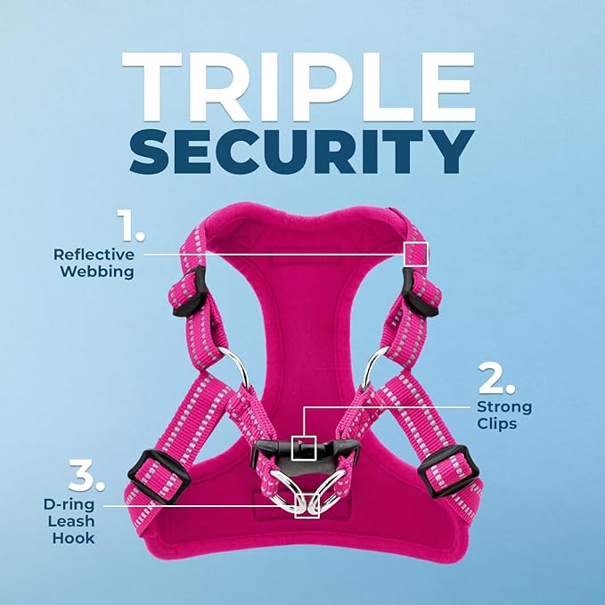 Best Pet Supplies Voyager Adjustable Dog Vest Harness Breathable No Pull Harness for Small, Medium, Large Dogs, Harness for Walking, Jogging, Easy Step-In, Reflective Stripes - Fuchsia, XL