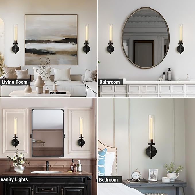 Black sconces Wall Lighting, 19" Knurling Wall Sconces Set of Two,Bathroom Vanity Light Fixtures, Modern Wall Lights for Mirror Living Room Hallway,Staircase