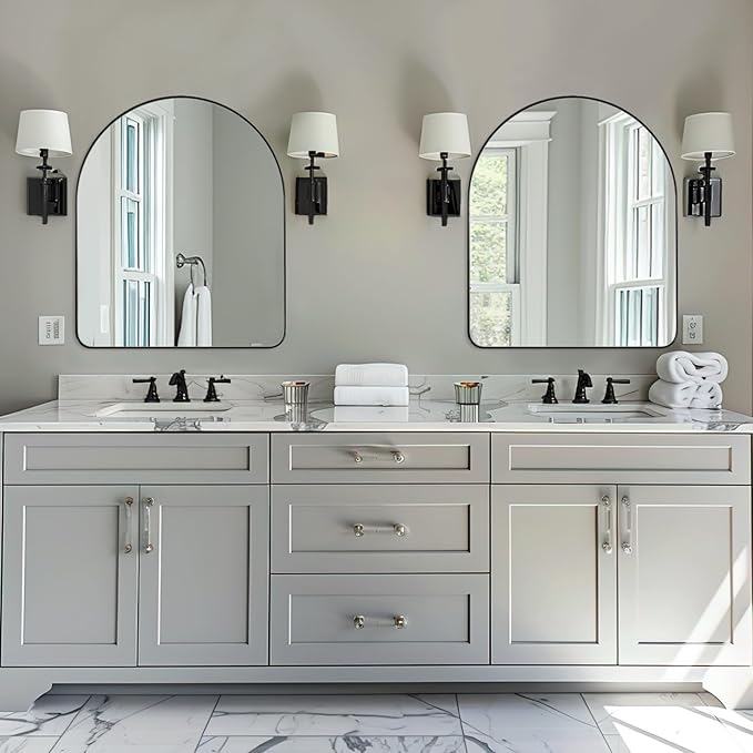 ANDY STAR Arched Mirror, 30 x 36 Inch Black Wall Mirror in Stainless Steel Metal Frame, Arch Top Rounded Corner 1 Inch Deep Set Design Wall Mount Hangs Vertical