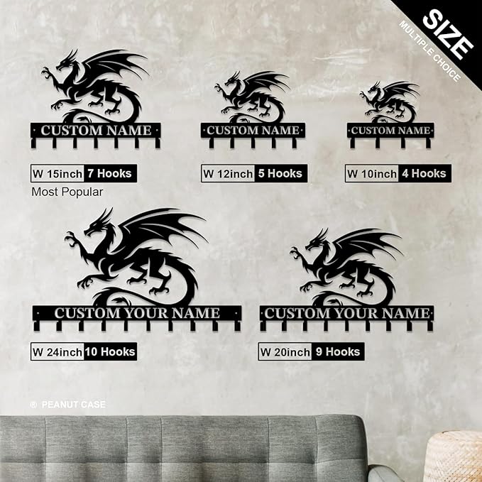 Personalized Evil Dragons Keys Hooks,Custom Name Metal Dragons Art Keys Hooks,Metal Dragons Lover Wall Home Storage Decorative Keys Hooks,Key Holder Hooks for Wall (Style B)