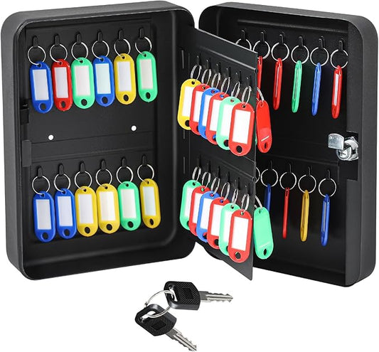 Ripeng 48-Keys Key Lock Box Wall Mount Steel Cabinet Security Holder with Tags and Hooks Key Organizer Wall Safe Storage for Car Office Hotel House Rental Business, Black