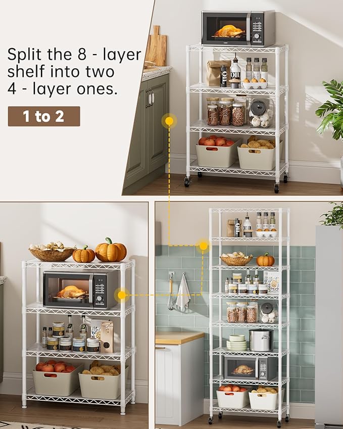 8 Tier Adjustable Storage Shelves Heavy Duty Metal Shelf Wire Shelving Unit Organizer Rack for Home Kitchen Office Pantry Room Bathroom Shelving Organizers and Storage Laundry