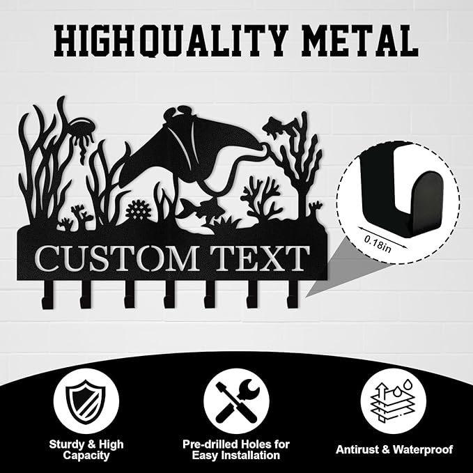 Personalized Key Holder for Wall, Beach Theme Key Holder Wall Mount with Hooks, Tropical Style Key Hanger Wall Decor for Pool Bathroom Hallway Entryway Office, Customized Home Decor Gifts Color01