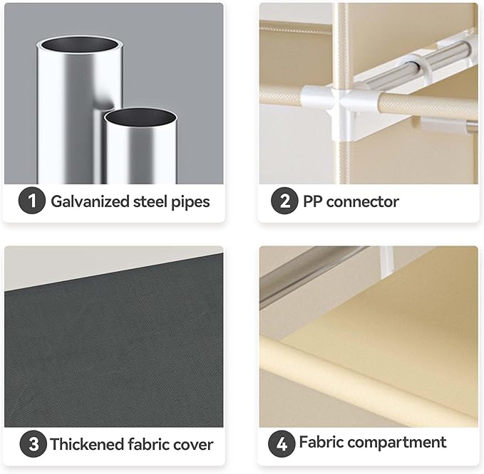 Portable Wardrobe Closet Durable and Easy to Assemble Heavy Duty Clothes Rack with Non-Woven Cover Fabric Best for Bedroom and Easy Storage and Organization (Grey-C)