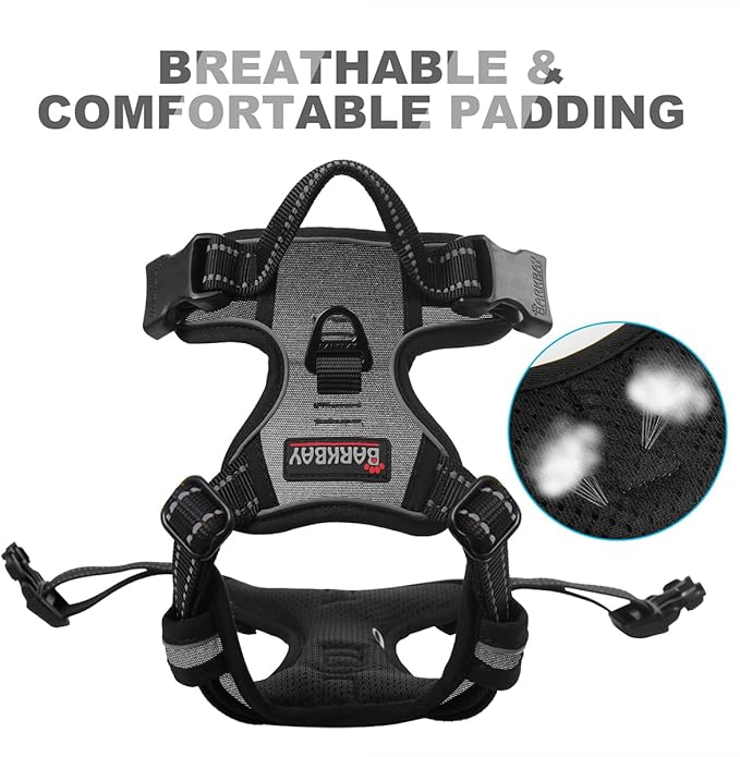 BARKBAY No Pull Dog Harness Front Clip Heavy Duty Reflective Easy Control Handle for Large Dog Walking(Dark Grey,XS)