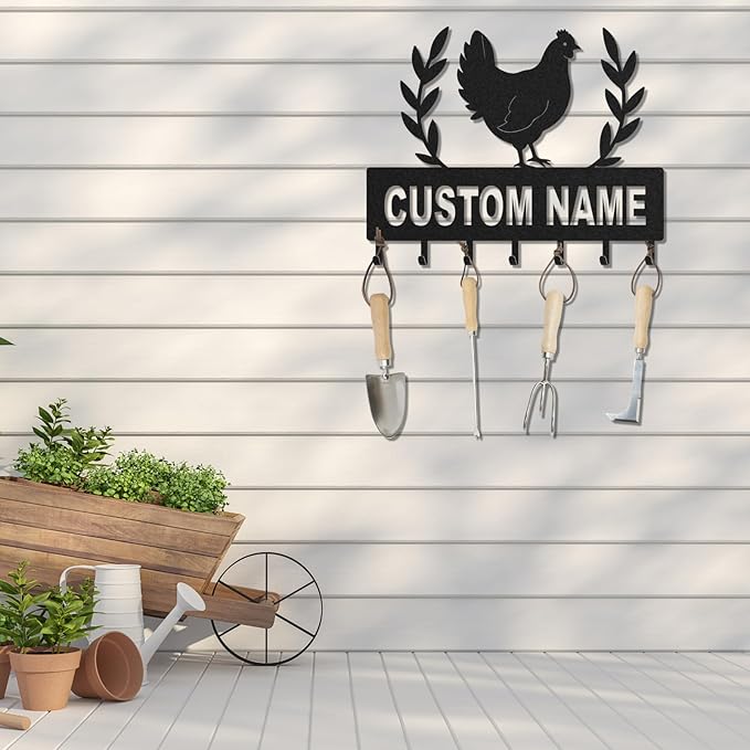 Personalized Key Holder for Wall, Custom Metal Chicken Key Hooks with Name, Meta Jacket Holder Hooks Organizer Rack, Jacket Hanger Decor for Kitchen, Entryway, Hallway, Office, Doorway