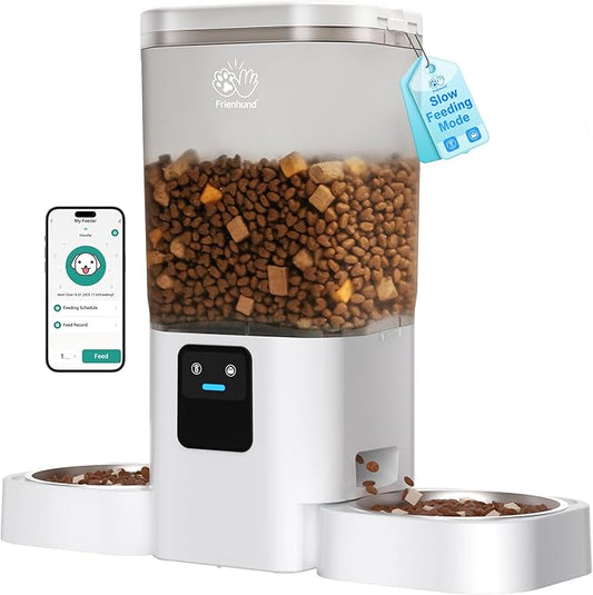 Automatic Cat Feeders 2 Cat with Slow Feed: Dual Automatic Dog Feeder with 5G WiFi, cat Food Dispenser with Alexa for Multiple Pets, Detachable for Easy Clean - 29 Cup（7L Large Capacity）