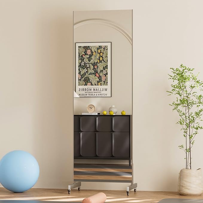 brisafe 67"x24" Ultra-Light Mobile Floor Mirror with 360° Wheels, 0.04mm Shatterproof Nano Film for Home Gym/Yoga/Dance Studio & Commercial Use | 60% Insurance Savings | Silver