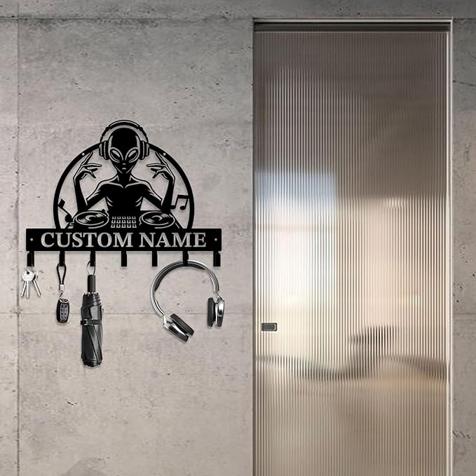 Personalized Custom Alien ET Metal Wall Keys Hooks,Clothes Hooks Alien ET Art Coat Racks,Door Holder,Black Alien ET Decorations for Home,Entrance Doors,Hallway, Bedroom,Keys,Hats (Style Q)