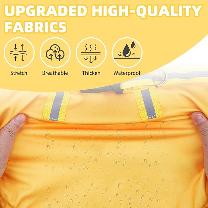 PUPTECK Dog Raincoat with Hood & Harness Built-in, Waterproof Dog Rain Jacket Slicker Poncho Reflective Vest Clothes for Rainy Snowy Winter Cold Days, Yellow L