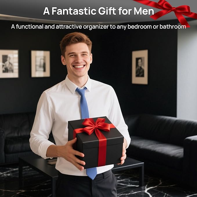 Vtopmart Black Small Stackable Storage Drawers, Cologne Organizer for Men,Plastic Containers for Vanity, Dresser,Office Desk,Bathroom Countertop Organization,Ideal for Room Decor,Gifts for Men