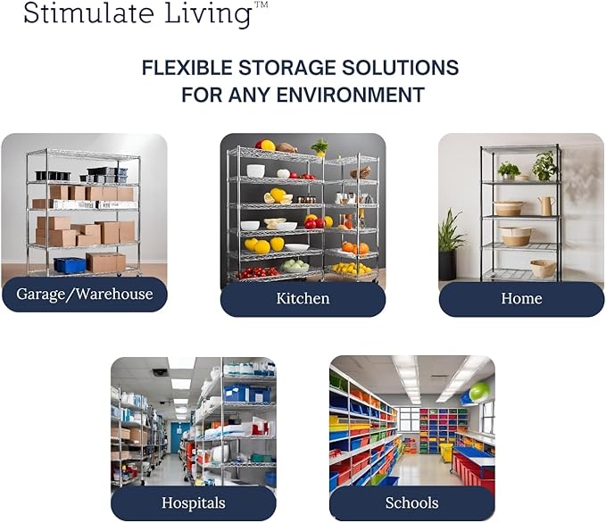 30"x14"x60" PRIME HEAVY DUTY Chrome 5-Tier Wire Shelving 1,750 LBS MAX Capacity Storage Rack for Commercial, School, Home, Garage, Warehouse, Industrial, and Hospital Uses (with Wheels)