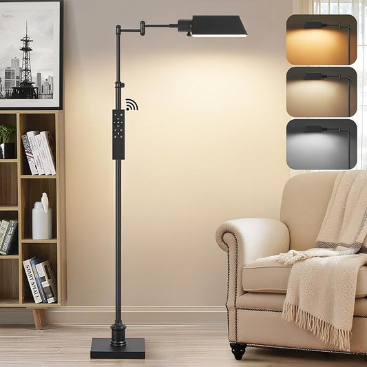 GyroVu Traditional Height Adjustable Pharmacy Floor Lamp with 350° Swing Arm, Color Temperature Adjustable Standing Lamp Metal Shade for Living Room Reading House Bedroom Home Office(Black)