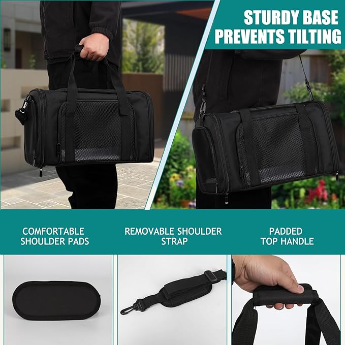 Top tasta Dog Cat Carrier Pet Carriers for Small Medium Large Cats Dogs Carrier Under 25 Lbs Soft Sided Small Puppy Dog Carrier Portable Foldable Dog Cat Travel Carrier （Black 20 * 13 * 13）