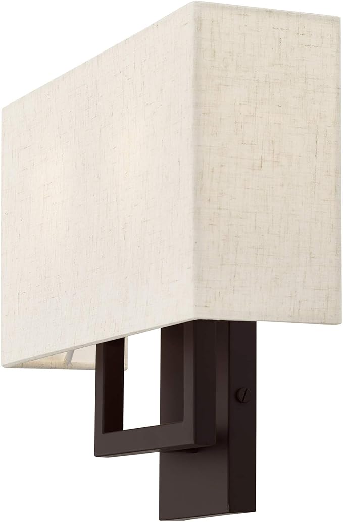 Livex Lighting 50994-07 Pierson Collection 2 Light Ada Wall Sconce, Oatmeal Fabric Outside, White Fabric Inside Hardback Shade, Bronze Finish