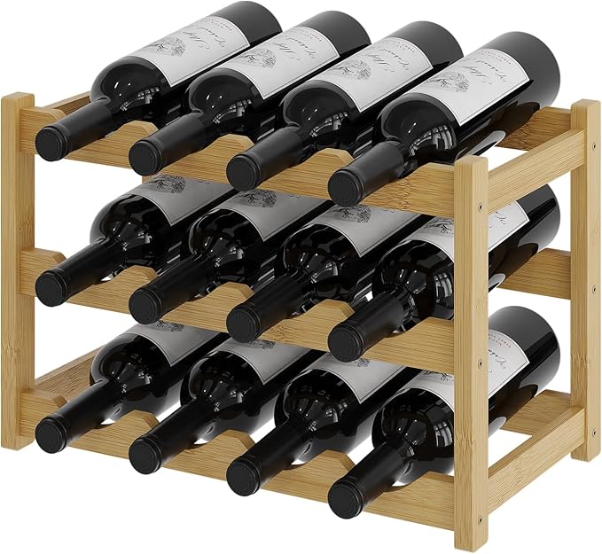 Wine Rack，Bamboo Wine Storage Cabinet Shelf，Countertop Wine Shelf- Freestanding Wine Holder for Kitchen & Pantry (Natural, 3-Tier)