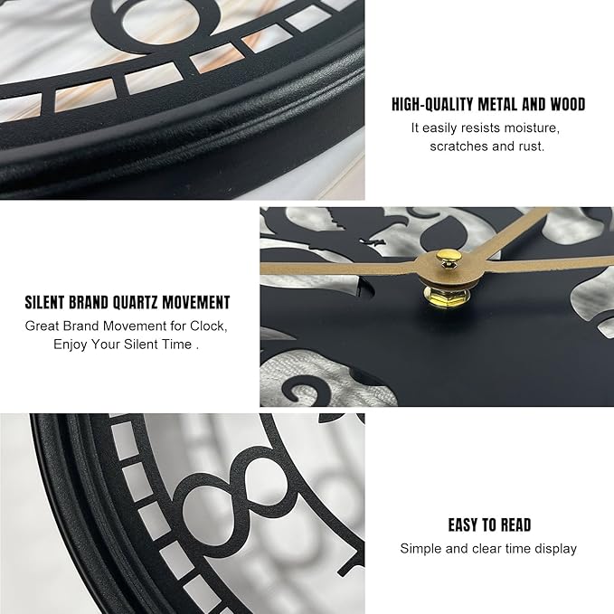 Big Wall Clock - Wall Clocks for Living Room Decor, Quiet and No Ticking Suitable for Wall Decor, Living Room Decoration, Kitchen Decoration