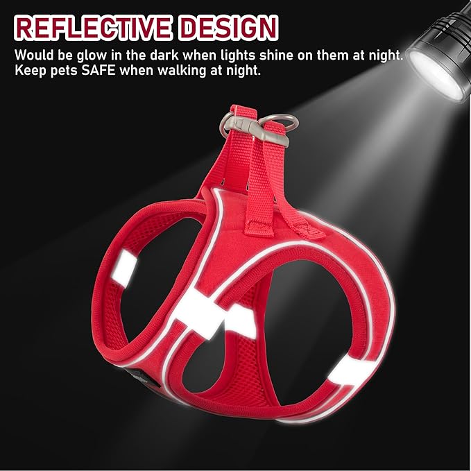 GAMUDA Small Pet Harness Collar and Leash Set, Step in No Chock No Pull Linen Fabric Soft Mesh Dog Vest Harnesses Reflective for Dogs Puppy Cats Kitten Rabbit (Red, L)