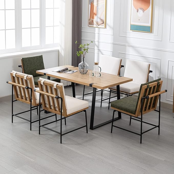 DUOMAY Mid-Century Modern Dining Chairs Set of 4, Linen Upholstered Side Chair with Rear Handle, Armless Chair with Metal Legs for Kitchen Dining Room Living Room Vanity, White