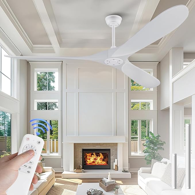 72 inch Ceiling Fan no Light, Quiet Reversible DC Motor Wood Ceiling Fan Without Light, White Modern Ceiling Fan with Remote Control for Outdoor Indoor Farmhouse Patios