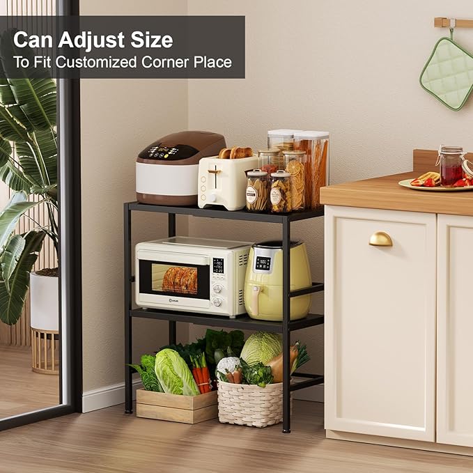 Expandable Metal Storage Shelves, 300 LBS Heavy Duty Metal Shelving Unit Rack For Pots And Pans Appliances Heavy Items, Adjustable 2 Tier Storage Shelf Rack Organizer For Kitchen Pantry Garage Laundry