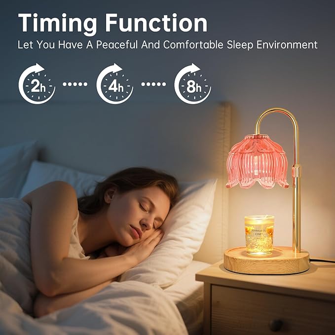 Candle Warmer lamp with Timer Dimmer,Electric Candle Warmer, Vintage Flower Lotus lamp,Compatible with Various Candles, Gifts for Mom Women,Candle Lamp for Bedroom Home Decor（Flower Pink）