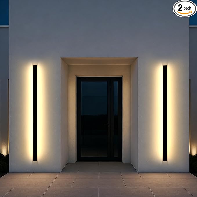 Modern Outdoor Wall Lights 92.5 Inch, 3000K Linear Exterior Wall Light Wall Mount, IP65 Waterproof Long Wall Sconce Light for Front Door, Garage (2 Pack, Black)