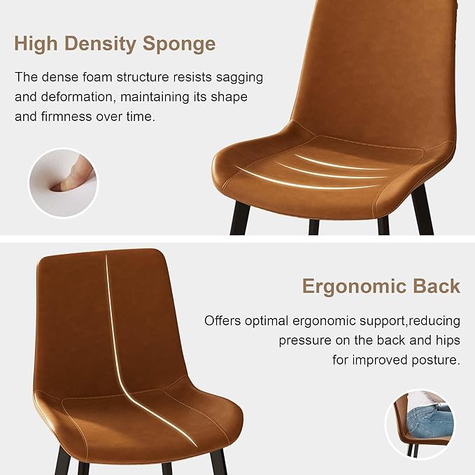Dining Chairs with Comfortable Backrest and Sturdy Metal Legs, Modern Upholstered PU Leather Kitchen & Office Chairs for Dining Room, Restaurant Or Living Room (Brown, 8-Set)