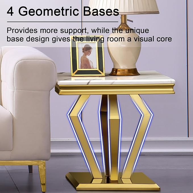 Living Room Table Set, 2-Piece Table Set Includes Coffee Table & End Tables, White and Gold Table Set for Home Apartment Office