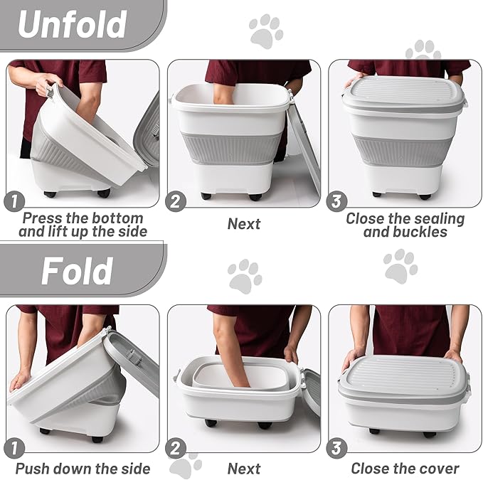 MALLMALL6 Dog Food Storage Container - Collapsible Pet Food Container with Spinner Wheels Scoop and Deodorant Box, Airtight Multifunctional 30L Storage Bin for Dog Cat Bird Animal Dry Meal Rice Flour