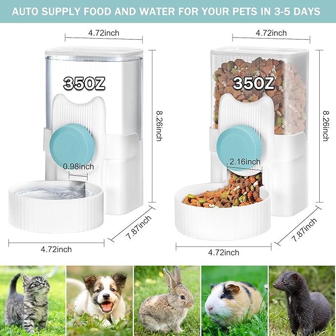 Automatic Cat Feeder and Water Dispenser, ShineMe 35oz Auto Gravity Feeder Hanging Food and Water Bowls for Small Pets, Cats, Kitten, Dogs, Rabbits, Ferrets (Blue)
