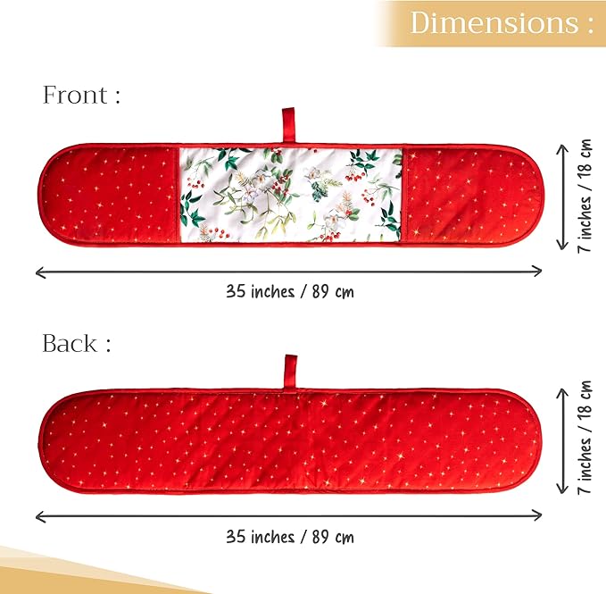 Maison d' Hermine Double Oven Mitt (7" x 35") 100% Cotton Heat Resistant BBQ Cooking Gloves with Loop for Thanksgiving Christmas Decorations Baking Cooking Barbeque Handling Hot Pan (Noel)